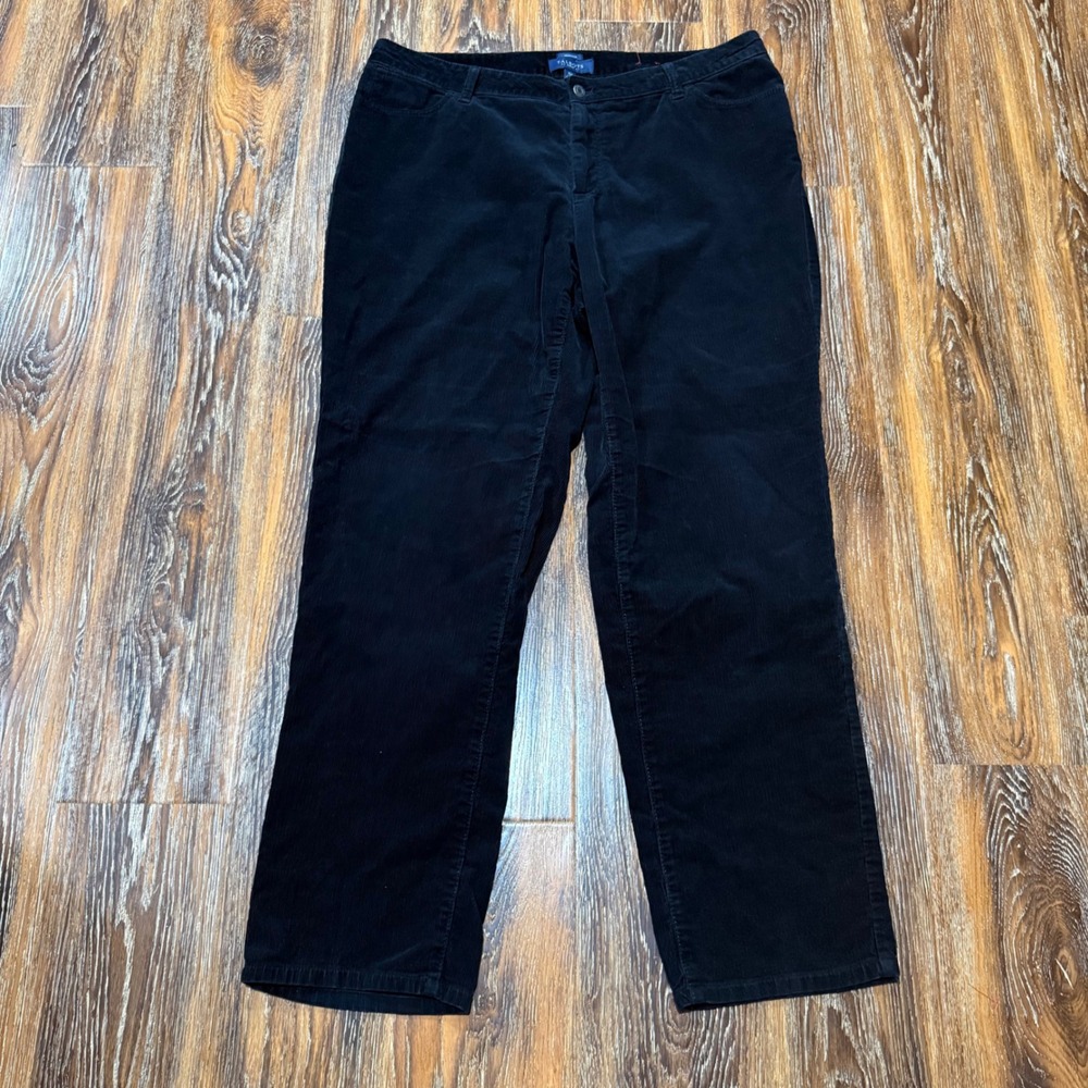 Talbots Woman Heritage Black Corduroy Straight Leg Pants Plus Size 16W Mid Rise